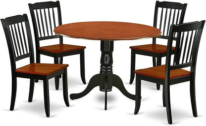 East West Furniture DLDA5-BCH-W 5 Piece Dining Table Set for 4 Includes a Round Kitchen Table with Dropleaf and 4 Kitchen Dining Chairs, 42x42 Inch, Black & Cherry
