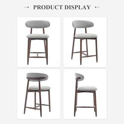 COLAMY Bar Stools Set of 2, Counter Height Bar Stools, Upholstered Counter Stools with Wood Legs for Kitchen Island Dining Room Bar, Light Grey