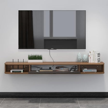 Pmnianhua Floating TV Shelf, 70'' Wall Mounted TV Stand Floating TV Console Media Entertainment Under TV Shelf for Bedroom Livingroom (Walnut)