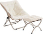 Tiita Folded Chair with Ottoman, Soft Faux Fur Oversized Folding Accent Chair,Lounge Lazy Chair, Metal Frame Moon Chair for Bedroom, Living Room, Dorm Rooms, Garden and Courtyard