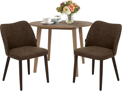 COLAMY 3-Piece Extendable Dining Table Set for 2, 36" Kitchen Round Wood Table with 2 Wooden Dining Room Chairs,Light Brown/Dark Brown