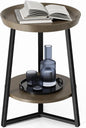 Gadroad Round End Table with Storage Shelf, 2 Tier Farmhouse Side Table Nightstand for Living Room, Bedroom, Wood Tabletop & Black Metal Frame, Walnut Color 15.7 * 15.7 * 23.0inches