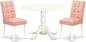 East West Furniture DLAS3-WHI-42 3 Piece Dining Table Set consists A Dinner Table and 2 Beige Red Polyester Fabric Parson Kitchen Chairs with Stylish Back- Linen White Finish