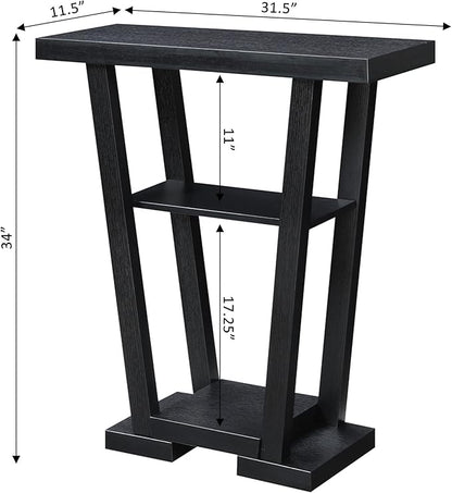 Convenience Concepts Newport V Console Modern Sofa Storage Shelves, Narrow Entryway Hall Living Room, Display Accent Table, 31.5", Black