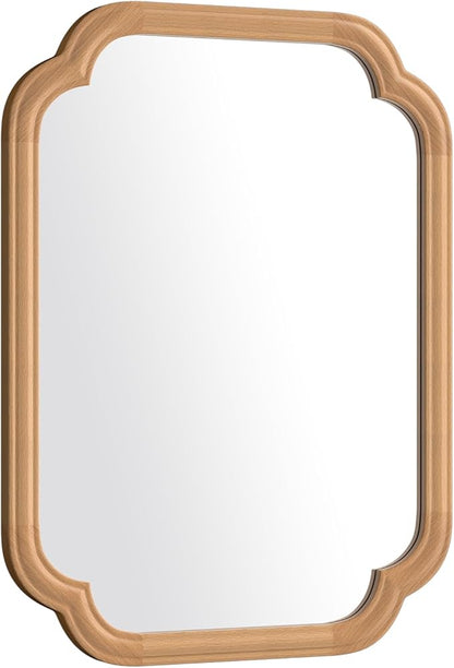Natural Wood Framed Mirror,18X24 Inch Bathroom Mirror for Over Sink Wood Mirror for Bathroom Modern Rounded Corner Rectangle Wall Mounted Mirror for Bathroom (Horizontal/Vertical)