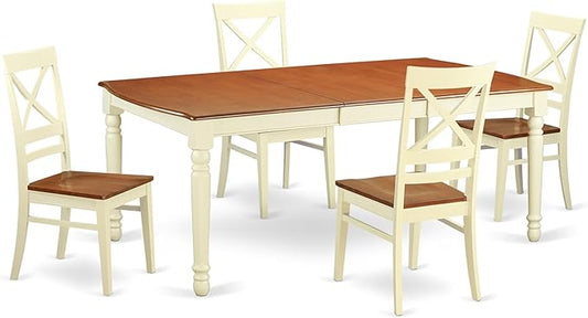 East West Furniture DOQU5-WHI-W 5 Piece Dining Room Table Set Includes a Rectangle Kitchen Table with Butterfly Leaf and 4 Dining Chairs, 42x78 Inch, Buttermilk & Cherry