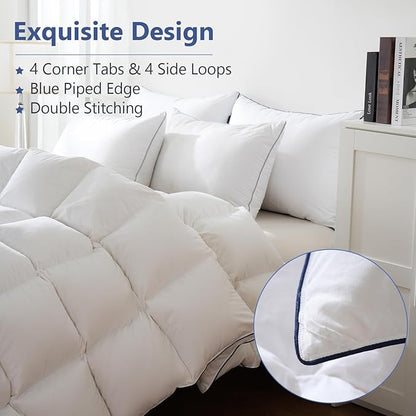 DOWNCOOL Feather Comforter Twin, White Fluffy Duvet Insert with Ultra Soft 100% Cotton Cover, All Season Luxurious Hotel Bed Comforter Twin with Corner Tabs, 68"x90"