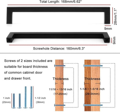 KOOFIZO 30-Pack Solid Square Bar Cabinet Handle - Chrome Furniture Pull, 6.3 Inch/160mm Screwhole Distance for Kitchen Cupboard Door, Bedroom Dresser Drawer, Bathroom Wardrobe Hardware