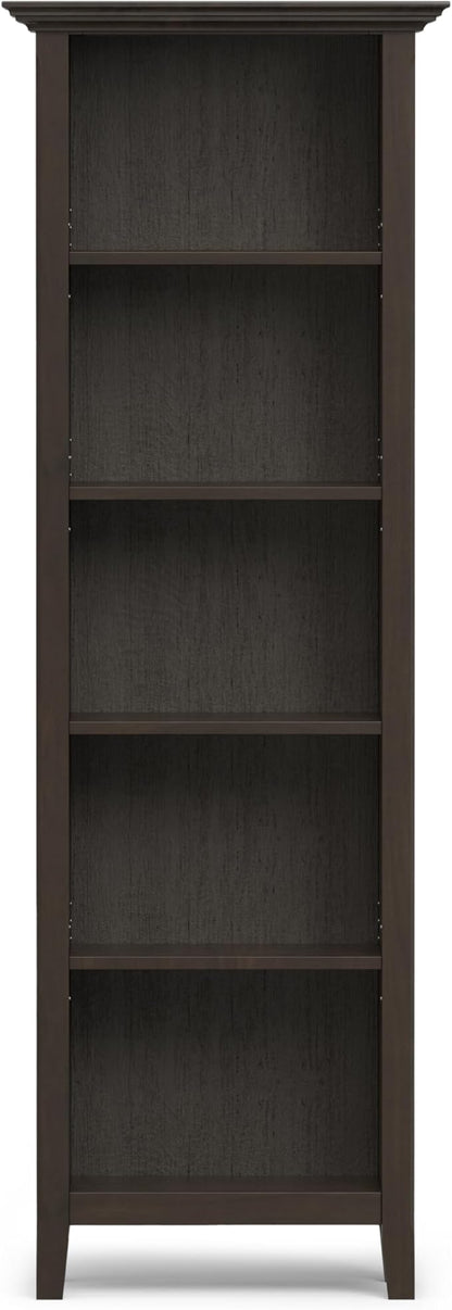 SIMPLIHOME Amherst Bookcase - 70 inch Tall 5-Shelf Solid Wood Bookshelf in Hickory Brown, Transitional Storage for Living Room, Study Room or Office with Adjustable Shelves and Tapered Legs