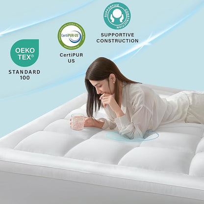 Anluoer Mattress Topper Queen for Back Pain, Memory Foam Pillow Top Mattress Topper Queen, 5X Support Extra Thick Breathable Mattress Pad with 8-21" Deep Pocket, 60x80 Inches, White
