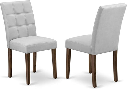 East West Furniture DLAS3-AWA-27 3 Piece Mid Century Modern Dining Set contain A Wood Table and 2 Light Gray Polyester Fabric Mid Century Modern Dining Chairs, Antique Walnut