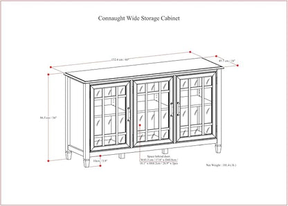 SIMPLIHOME Connaught SOLID WOOD 60 inch Wide Traditional Wide Storage Cabinet Buffet in Chestnut Brown for the Living Room, Entryway and Family Room