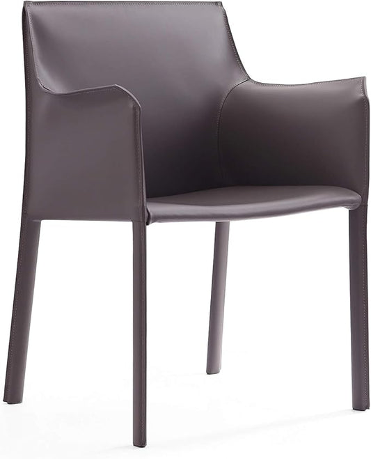 Manhattan Comfort Paris Modern Saddle Leather Dining Chairs, Metal Frame, Comfortable Padded Seat, Fully Assembled Armchair Accent Furniture, Set of 2, Grey