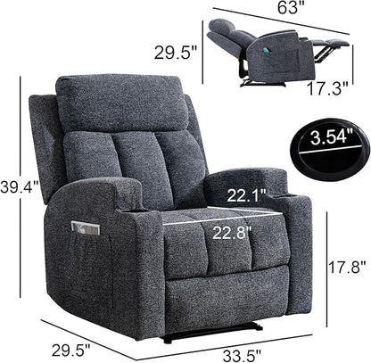 Phoenix Home Manual Recliner Chair with Massage and Heat Ergonomic Overstuffed Breathable Fabric Reclining Chair with 2 Side Pockets, 2 Cup Holders, Remote Control, Living Room, Bedroom, Dark Gray