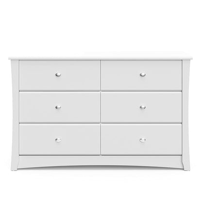 Storkcraft Crescent 6 Drawer Double Dresser (White) – GREENGUARD Gold Certified, Nursery Dresser for Kids Bedroom