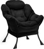Lazy Chair Thick Padded, Comfy Velvet Accent Lounge Chair with Stable Frame, Leisure Sofa Armchair with Armrests and Side Pocket, Reading Chair for Bedroom, Living Room, Office, Black