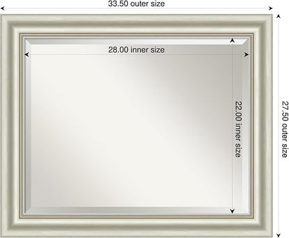 Amanti Art Bathroom Mirror for Over Sink, 28x34 Sophia Silver Rectangle Vanity Mirror, Large Traditional Frame, Hangs Horizonally and Vertically, Bathroom Wall Decor, Beveled Edge
