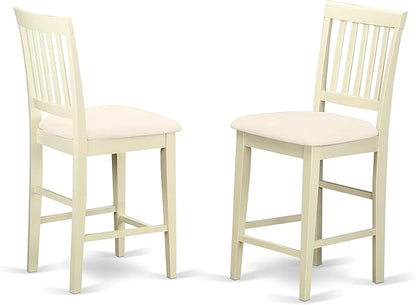 East West Furniture EDVN5-WHI-C 5 Piece Counter Height Dining Table Set Includes a Round Kitchen Table with Pedestal and 4 Linen Fabric Upholstered Dining Chairs, 30x30 Inch, Buttermilk & Cherry