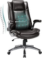 Leather Executive Office Chair - High Back Home Computer Desk Chair with Padded Flip-up Arms, Adjustable Tilt Lock, Swivel Rolling Ergonomic Chair for Adult Working Study, Brown