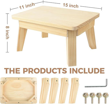 HOUCHICS Wooden Step Stool,One Step Stool for Adult Kids,Wood Bedside Step Stools for Kitchen,Bathroom,Bedroom(Wooden)