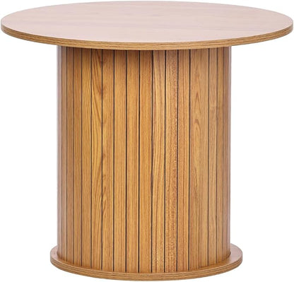 Modern Walnut End Table with Storage - Fluted Design Living Room Accent Table, Tall Bedside Nightstand & Sofa Side Table for Small Spaces, Dark Wood Finish (15.7” Wide, Natural)