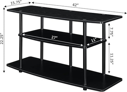 Convenience Concepts Designs2Go No Tools 3-Tier Wide TV Stand 42" - Entertainment Center for TVs up to 46 Inches, Modern TV Mount with Shelves for Living Room, Black/Black