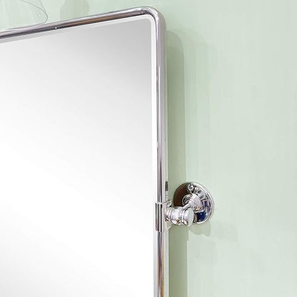 TEHOME 27 x 35'' Farmhouse Chrome Metal Framed Pivot Rectangle Bathroom Mirror Tilting Beveled Vanity Mirrors for Wall