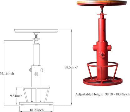 Topower Industrial Bar Table 38.58-48.43" Adjustable Pub Table Kitchen Dining Coffee Bistro Table Antique Red