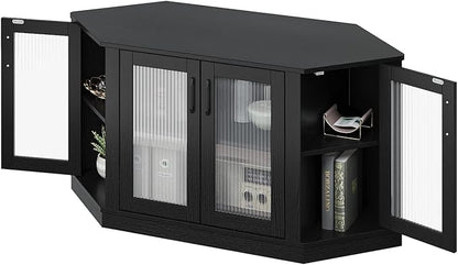 Panana Corner TV Stand - 47 Inch Media Console with 4 Doors and Shelves, Living Room Storage Entertainment Center for TVs up to 51 Inch (Black)
