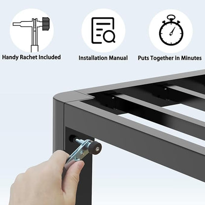 FUIOBYVV 14 Inch Twin Bed Frame with Rounded Corner and Headboard Hole Mattress Retainers 3500 LBS Metal Heavy Duty Steel Slats Support No Box Spring Needed Platform Noise Free Easy Assembly