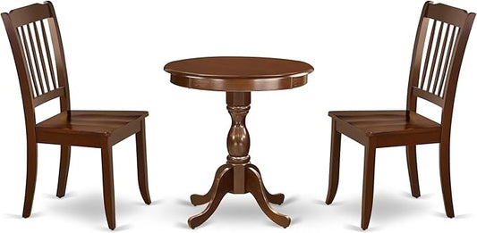 East West Furniture ESDA3-MAH-W 3 Piece Modern Dining Table Set Contains a Round Wooden Table with Pedestal and 2 Dining Room Chairs, 30x30 Inch, Mahogany
