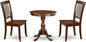 East West Furniture ESDA3-MAH-W 3 Piece Modern Dining Table Set Contains a Round Wooden Table with Pedestal and 2 Dining Room Chairs, 30x30 Inch, Mahogany