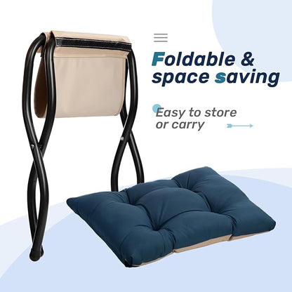 HollyHOME 15"(H) Folding Footrest Stool, Upholstered Small Foldable Ottoman, Accent Padded Sofa Foot Stool for Lazy Chair, Metal Frame Portable Foot Rest Ottoman for Living Room, Bedroom, Royal Blue