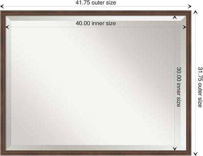 Amanti Art Brown Bathroom Mirror for Over Sink, 32x42 Florence Medium Brown Rectangle Vanity Mirror, X-Large Casual Frame, Hangs Horizonally and Vertically, Bathroom Wall Decor, Beveled Edge