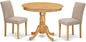 East West Furniture ANAB3-OAK-04 3 Piece Dinette Set for Small Spaces Contains a Round Dining Table with Pedestal and 2 Light Tan Linen Fabric Upholstered Chairs, 36x36 Inch, Oak