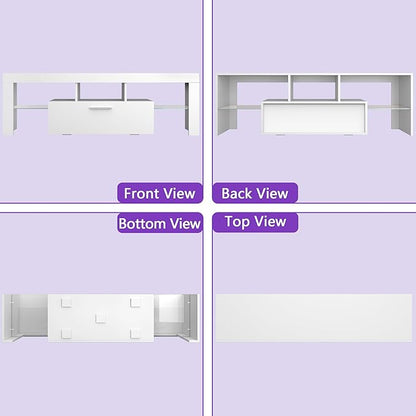 Clikuutory Modern Lighting 51 inch TV Stand with Large Storage Drawer for 32 40 50 55 Inch TVs, TV Console with 20 Color LED Lights, Entertainment Center Media and Open Shelf for Bedroom, White