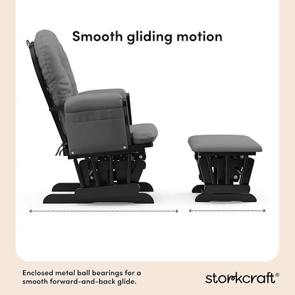 Storkcraft Premium Hoop Glider & Ottoman (Black with Gray) — GREENGUARD Gold Certified, Solid Wood Craftsmanship, Convenient Storage Pockets, Smooth-Gliding Chair for Nursery, Multi-Award-Winning