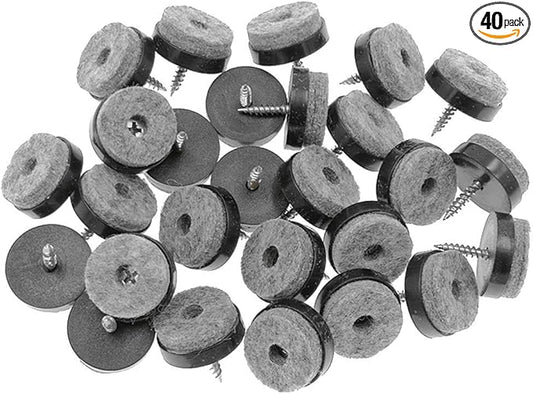 ALIMITOPIA 40pcs Screw-on Furniture Felt Pad Chair Glide Slider Hardwood Floor Protector for Wooden Leg Feet of Chair Table Furniture(Φ20mm or 0.8";Black)