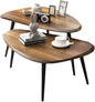 Midcentury Nesting Coffee Table Set of 2, Mid Century Modern Walnut Wood Oval Coffee Tables for Living Room, Compact Coffee Table and Side Table Set for Sofa Bedside Office Balcony or Small Spaces
