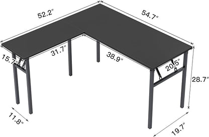 DlandHome Reversible L-Shaped Desk Large Corner Desk Folding Table Computer Desk Home Office Table Computer Workstation, Brown Black, ND11