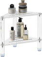 Acrylic Corner Shower Stool for Shaving Legs 11.42" D X 11.42" W X 14.37" H, Triangle Shower Foot Rest with Storage Shelf, Heavy Duty, for Inside Shower,
