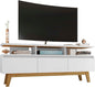 Manhattan Comfort Yonkers 63 Inch Mid Century Modern TV Stand with Storage, 3 Flip Down Door, Hole for Wire Management, Fits Up to 60" Television, Durable & Versatile Console Table, White
