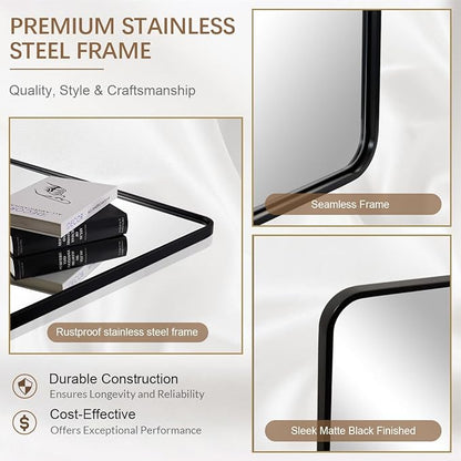 ANDY STAR Mirror for Bathroom 24X36 Inch, Matte Black Mirror Rounded Rectangle Mirror Metal Tube Framed Wall-Mounted Vertically/Horizontally