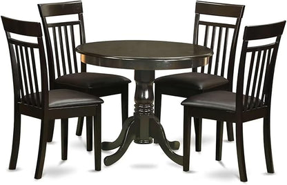 East West Furniture ANCA5-CAP-LC 5 Piece Dinette Set for 4 Includes a Round Kitchen Table with Pedestal and 4 Faux Leather Upholstered Dining Chairs, 36x36 Inch, Cappuccino