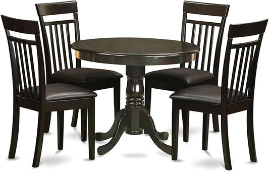East West Furniture ANCA5-CAP-LC 5 Piece Dinette Set for 4 Includes a Round Kitchen Table with Pedestal and 4 Faux Leather Upholstered Dining Chairs, 36x36 Inch, Cappuccino