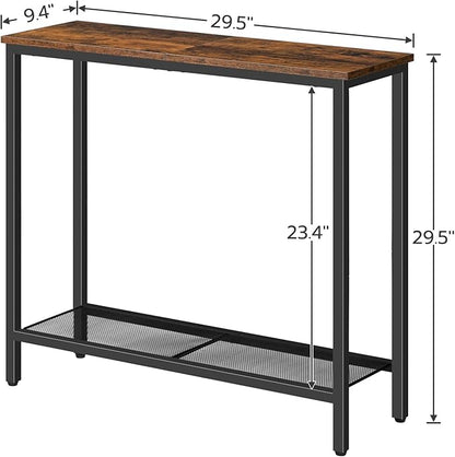 HOOBRO 29.5" Narrow Console Table, Small Entryway Table with Shelf, 2 Tier Thin Sofa Table, Behind Couch Table, Side Table, for Hallway, Living Room, Bedroom, Rustic Brown and Black BF74XG01