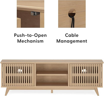 Plank+Beam Mid-Century Modern Wood TV Stand, Solid Wood Entertainment Console with Storage, 59" L x 16" W x 19" H, Blonde