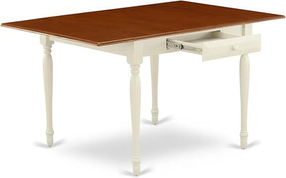 East West Furniture MZKE5-WHI-W 5 Piece Dining Set Includes a Rectangle Dining Room Table with Dropleaf and 4 Wood Seat Chairs, 36x54 Inch, Buttermilk & Cherry
