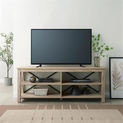 Henn&Hart Rectangular TV Stand for TV's up to 70" in White Oak, Electric Fireplace TV Stands for the Living Room