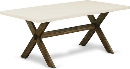 East West Furniture X727MZN32-9 9 Piece Dining Room Furniture Set Includes a Rectangle Dining Table with X-Legs and 8 Light Beige Linen Fabric Parsons Chairs, 40x72 Inch, Multi-Color